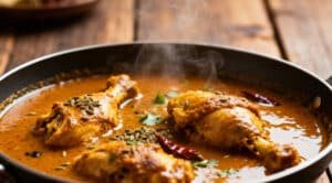 Ingredients for biryani – basmati rice, spices, chicken, and herbs